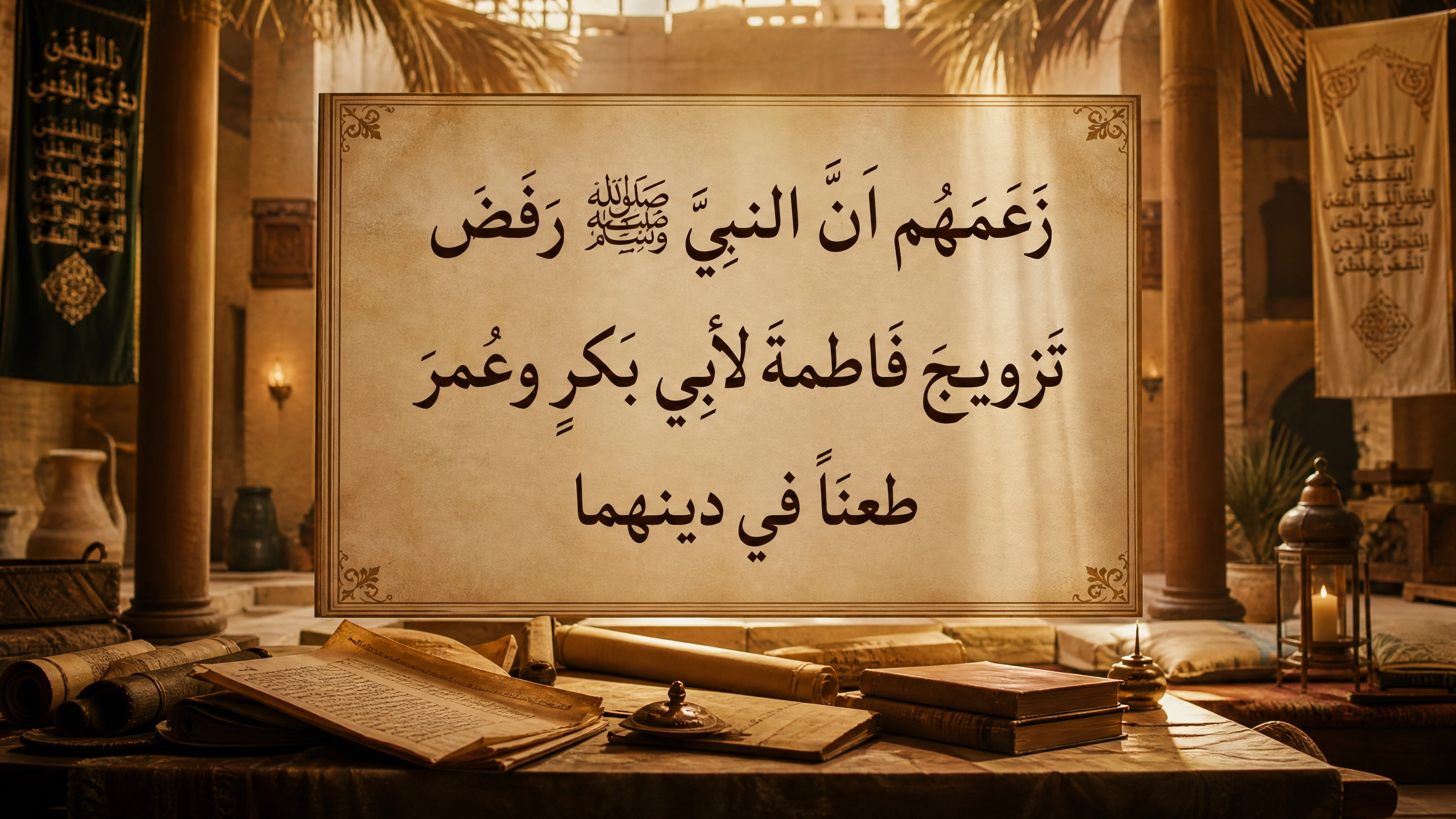 زعمهم أنَّ النبيَّ ﷺ رفضَ تزويجَ فاطمةَ لأبي بكرٍ وعمرَ طعنًا في دينهما