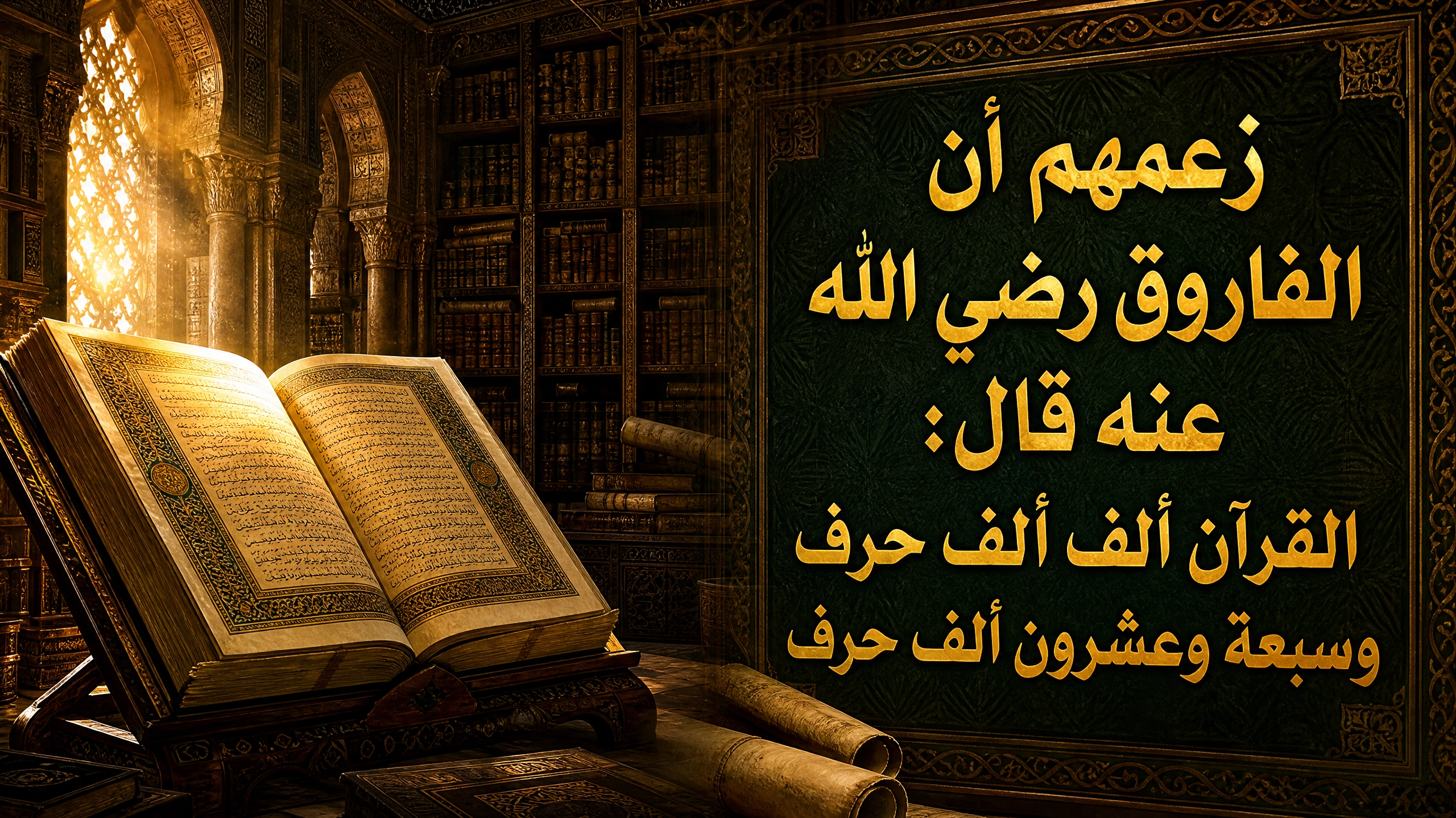 زعمهم أن الفاروق رضي الله عنه قال: القرآن ألف ألف حرف وسبعة وعشرون ألف حرف
