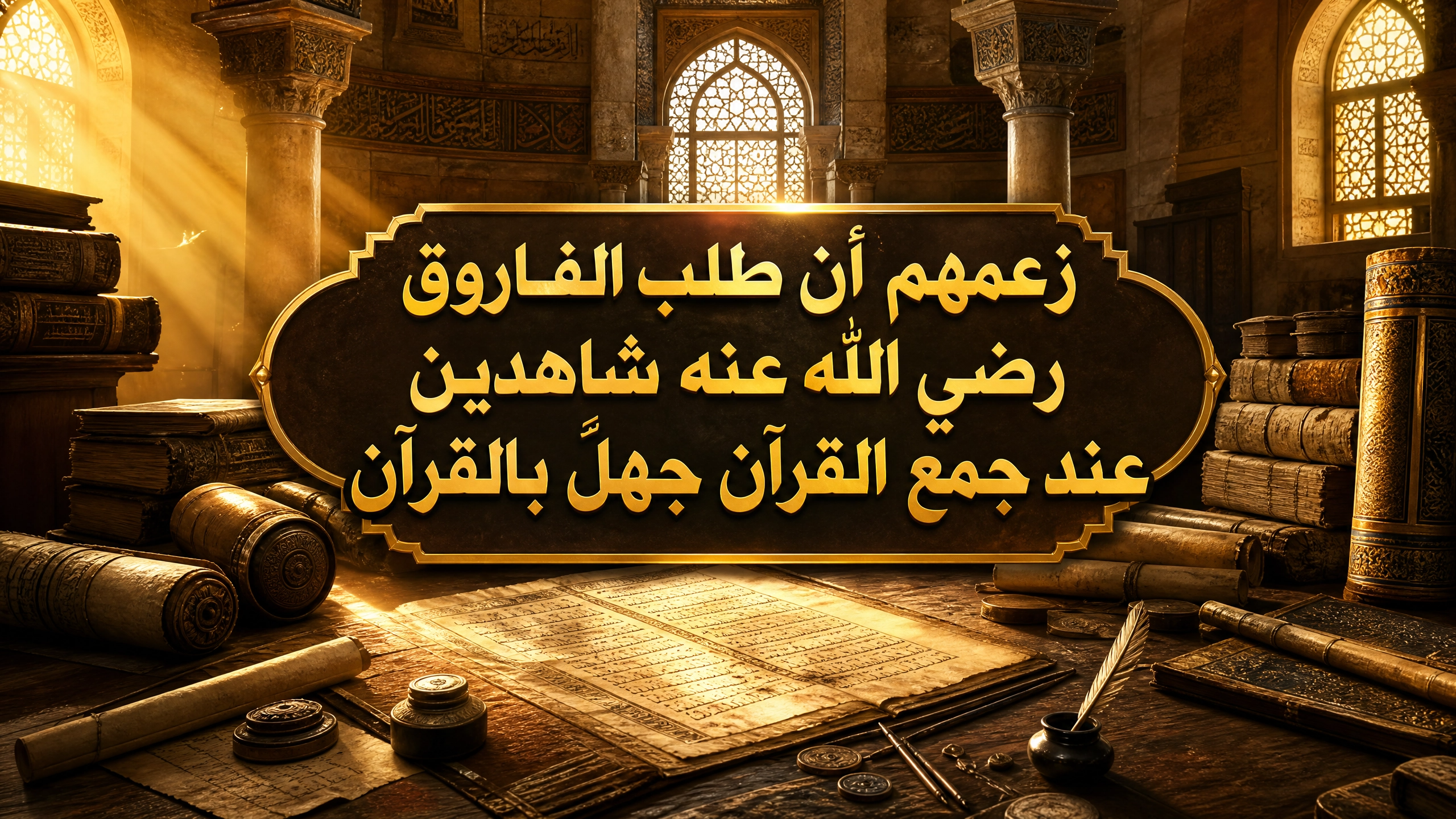 زعمهم أن طلب الفاروق رضي الله عنه شاهدين عند جمع القرآن جهلٌ بالقرآن